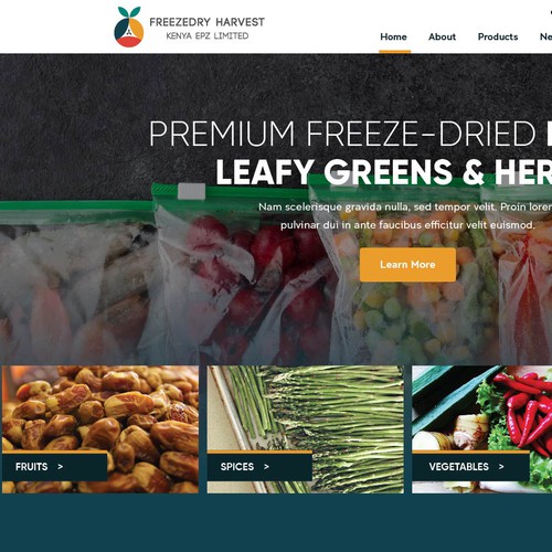 We need a web design for a freeze dried product factory in Kenya Design by Intricate