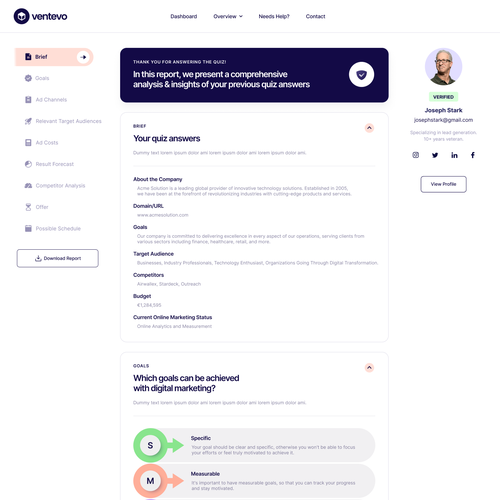 One Page Digital Marketing Report Design by RFNco