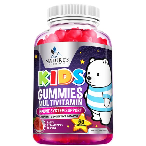 Tasty Kids Multivitamin Gummies Product Label for Nature's Nutrition Design by agooshe