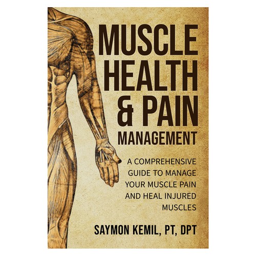 Book cover with a drawing images of the human anatomy combining muscles and bone structure. Design by Cubist❑