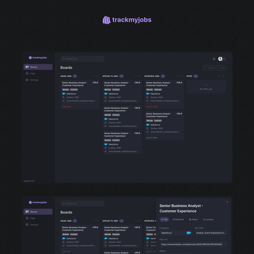 TrackMyJob (Job Tracker Web Application) Design by Moobix