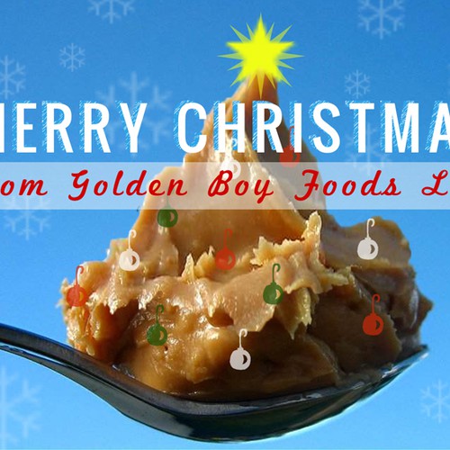 card or invitation for Golden Boy Foods Diseño de Design Artistree