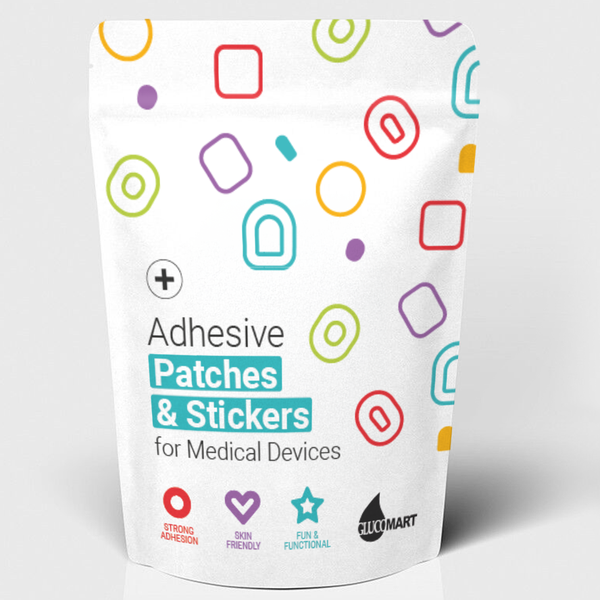 Pouch packaging design of patches and stickers for medical devices. Glucomart.