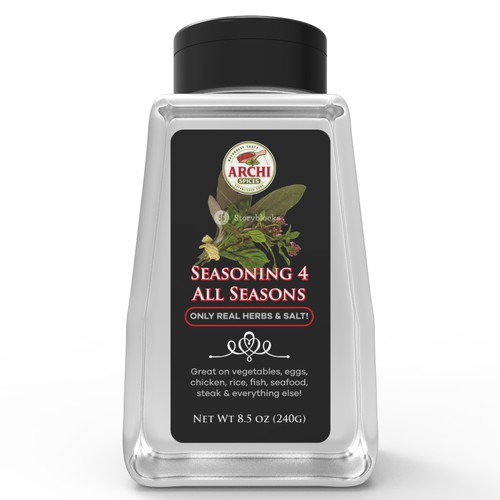 We need a modern eye catching label for a premium seasoning brand Design by Studio C7