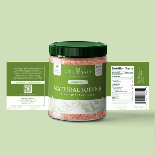 Label for Natural Iodine Pink Himalayan Salt that is fused with Seaweed Design by Kukuh Saputro Design