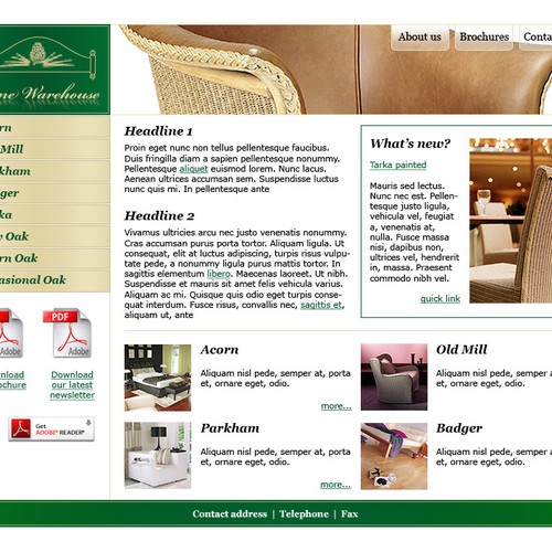 Design of website front page for a furniture website. Design by ds.store