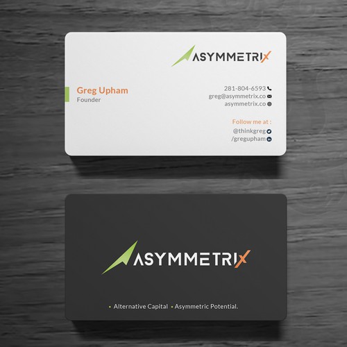 Design a cool, edgey but sophisticated business card for an alternative investment firm. Design von Roni_