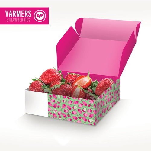 A box of strawberries! Varmers Strawberries Productlabel Diseño de Elvie Designs