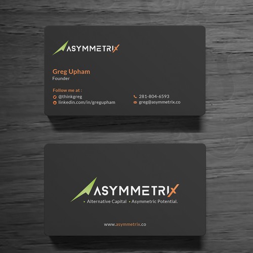 Design a cool, edgey but sophisticated business card for an alternative investment firm. Design von Roni_