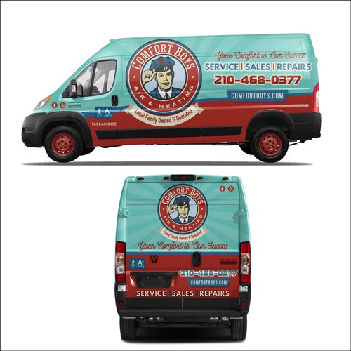 Comfort Boys Service Company New Retro Van Wrap Design Design by dnite