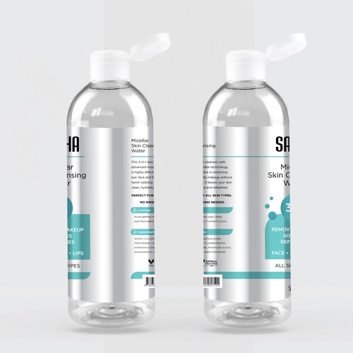 Sacha Micellar Water bottle 500ml Design by SikretStudio