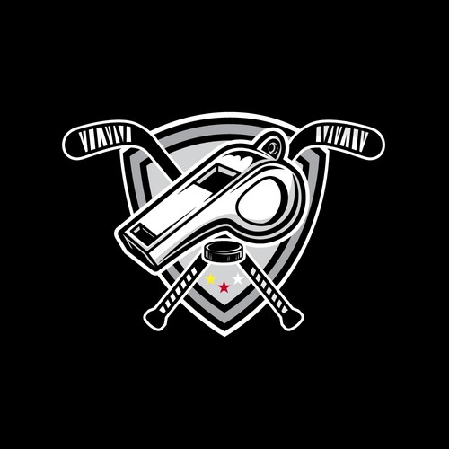 Hockey Referees Logo with whistle and hockeystick Design by BrainstormingDsg