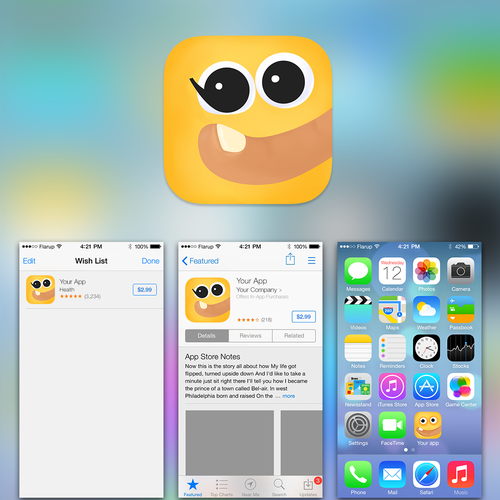 Create a friendly, dynamic icon for a children's storytelling app. Design por fOKS