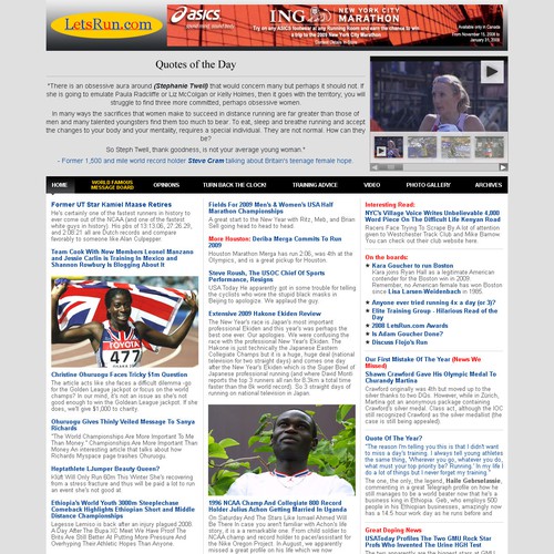 LetsRun.com Homepage Re-Design/Cleanup Diseño de Shearyadi