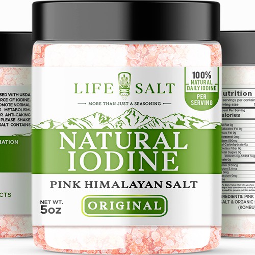 Label for Natural Iodine Pink Himalayan Salt that is fused with Seaweed Design by Design_byMe