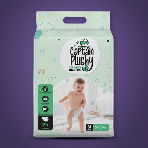 Packaging for playful baby diapers brand Design by Design Studio72