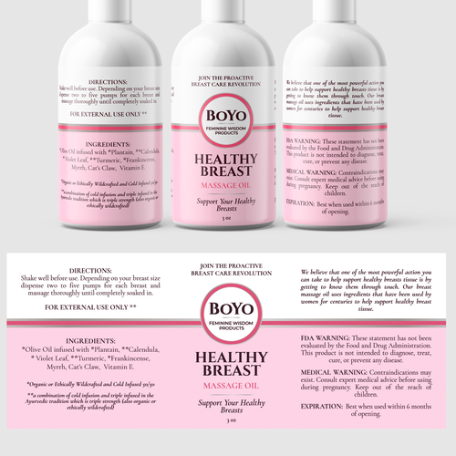 design a classy, bold healthy breast massage oil label Design by ilonaGi