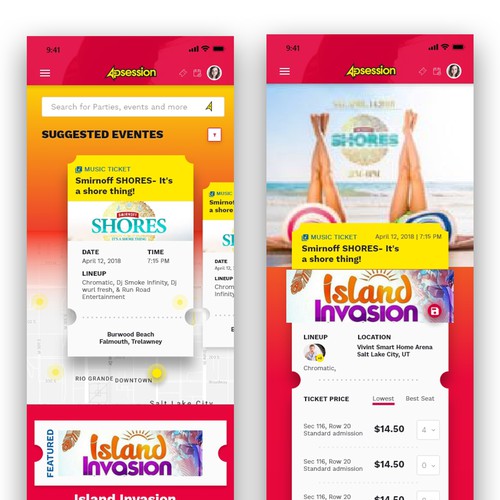 Design UI for awesome event ticketing app! Design by jaysonc