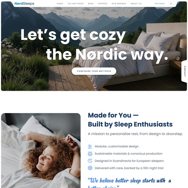 Minimalistic website for "Nordsleeps Mattresses"
