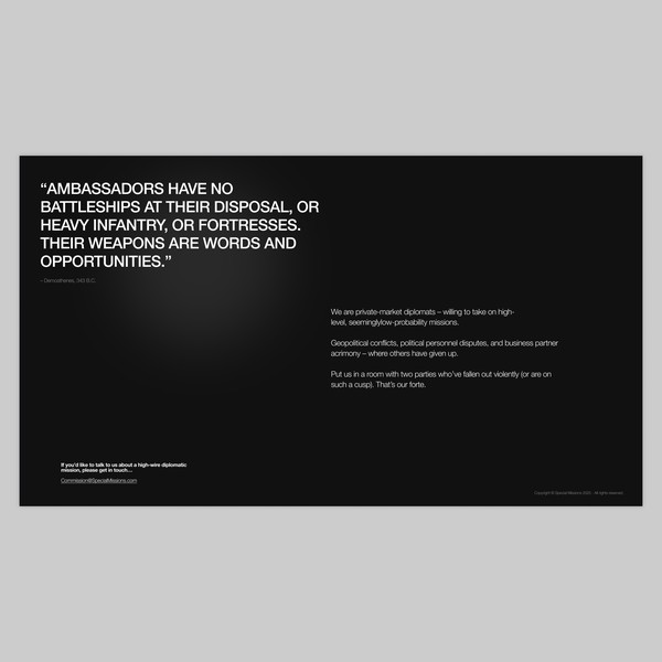 Special Missions, website landing page