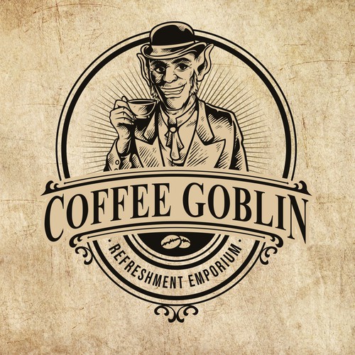 Coffee Goblin! Design a vintage coffee logo with steampunk style for coffee bag label/website/merch-ontwerp door brightoneart