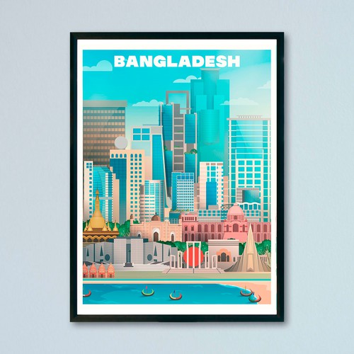 Skyline Wall Art Drawing of Bangladesh Design by MGMR1305