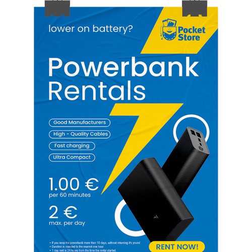 Power Bank rental poster design Design by Mrs Design ♥