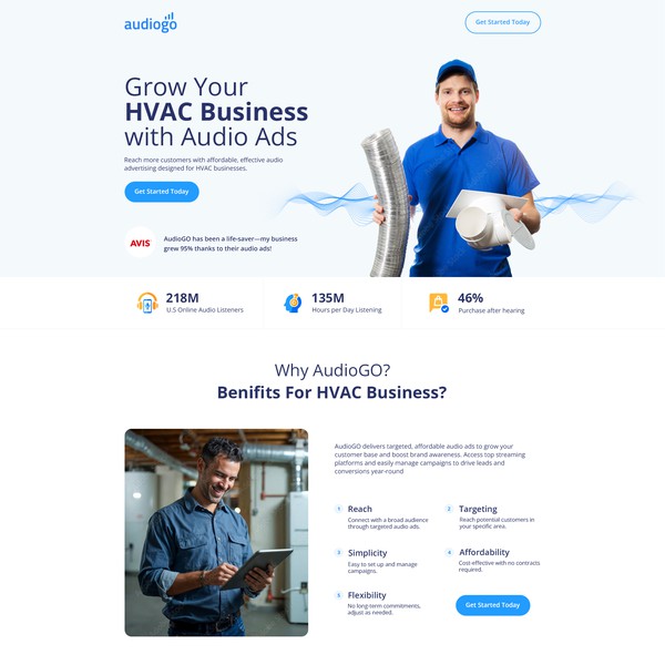 Create a high-converting landing page for local businesses on why they should use Audio Advertising