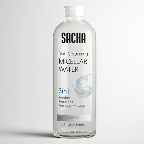 Sacha Micellar Water bottle 500ml Design by GenScythe