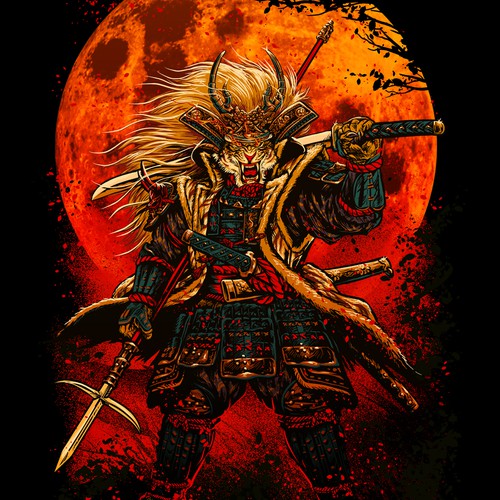 Manga style samurai lion illustration Design by DiditRed