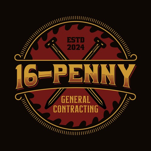 "16-Penny" Vintage Badge-Style Construction Logo Design by premankampung