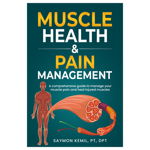 Book cover with a drawing images of the human anatomy combining muscles and bone structure. Design by Imttoo