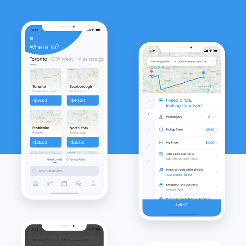 4 screen redesign for an Uber-for-X platform app Design by EYB