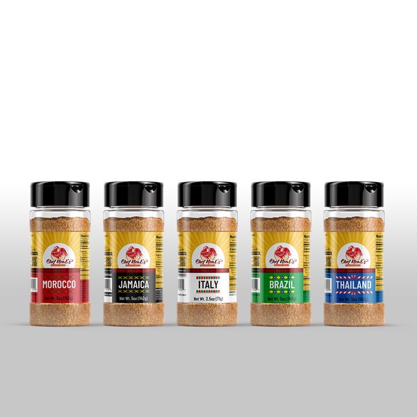 Spices labels - Thailand, Morocco, Italy, Brazil, Jamaica
