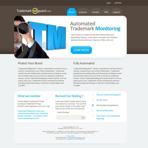 website design for Trademark Safeguard Design por Matusy