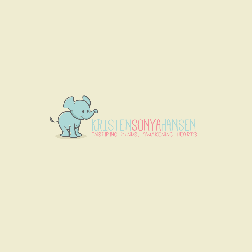 Cartoon book clipart logo with the title 'Create an inspiring logo that embodies good vibes... and maybe a baby elephant.'