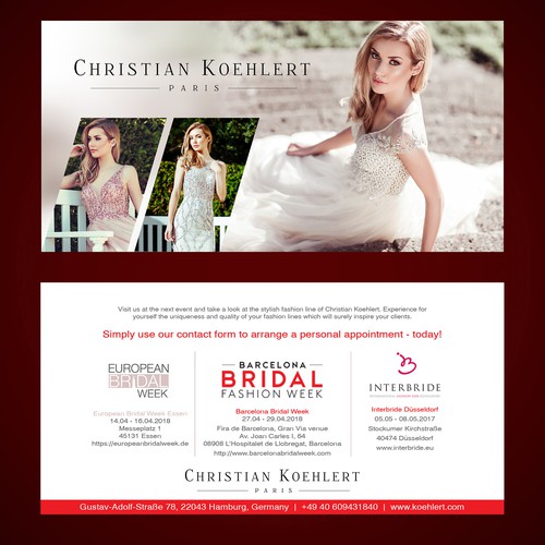 Flyer design for evening dress label needed to invite our customers to Exhibitions Design by dezignedge*