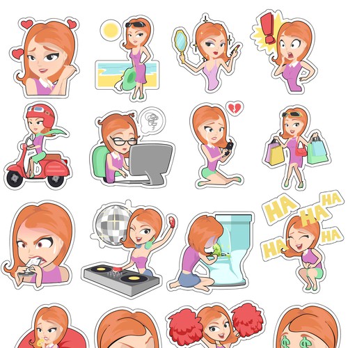 Bonographic Video - Create a single character set of 20 action/emotion stickers for a ...