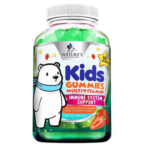 Tasty Kids Multivitamin Gummies Product Label for Nature's Nutrition Design by agooshe