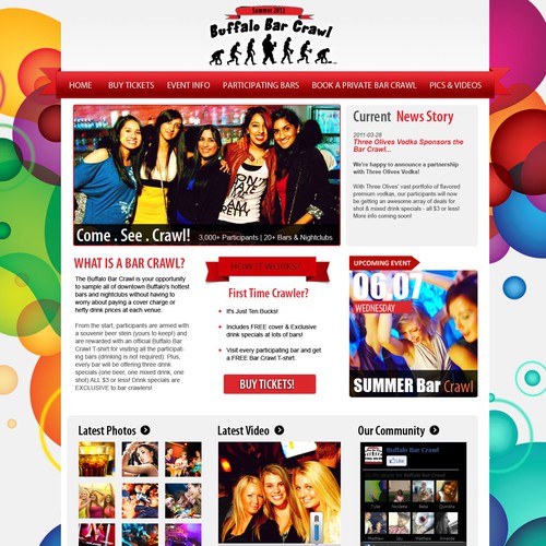 $1,420: New Website for "Bar Crawl" Nightlife Event Company! Design by rosiee007