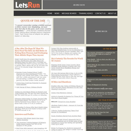 LetsRun.com Homepage Re-Design/Cleanup Diseño de Abvex