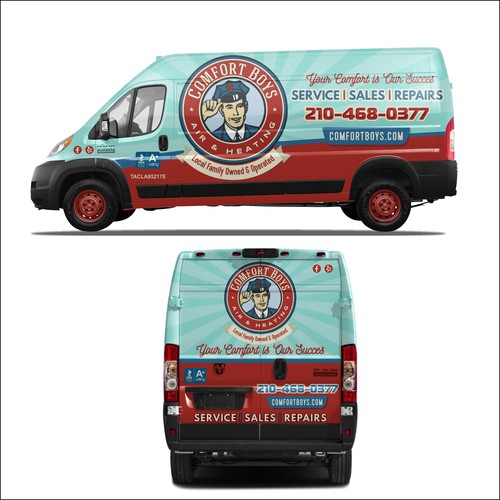 Comfort Boys Service Company New Retro Van Wrap Design Design by dnite