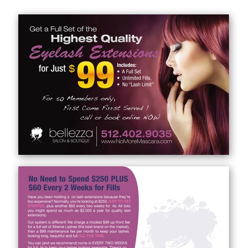 create postcard to help launch our eyelash extension membership