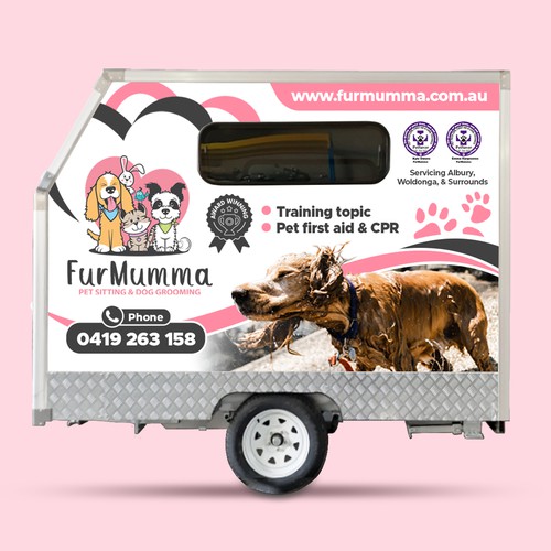 Design a cohesive wrap for our grooming trailer Design by imöeng