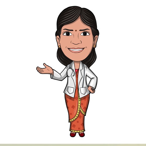 Design an attractive caricature of  "doctor mom, Dr Hema " for a healthy organic indian baby food br Design by mons.gld