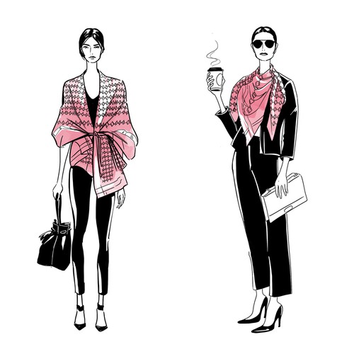 Series of mini "Ways to Wear" fashion illustrations for Women's Luxury Shawl Brand Design by Khalima
