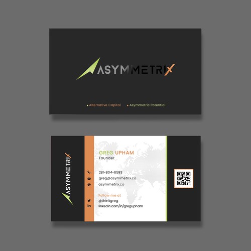 Design a cool, edgey but sophisticated business card for an alternative investment firm. Design von Saman Osama
