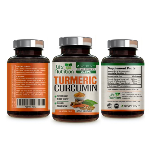 Life Nutrition needs a "beautiful label" for its Turmeric Extract bottle -  (Two (2) Winners will be awarded! ) Design by Pepeliashka