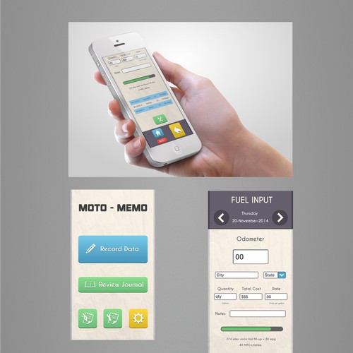 Design the first 3 screens of a new motorcycle note taking app! Diseño de Vladimir Corelj