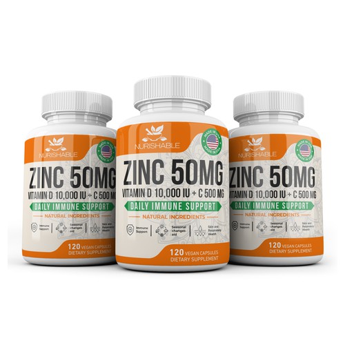 We need a "beautiful bottle label" for Zinc and Vitamin D3 supplement - Redesign Design by Fredrick Balois